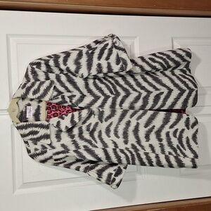 3 Sisters lined linen blend jacket - L - zebra stripe cream